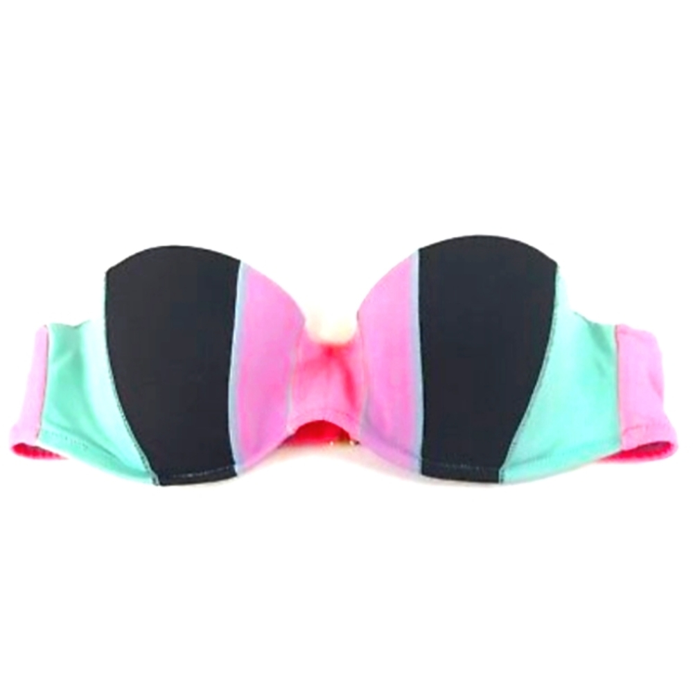 Victorias Secret Bikini Top 34D Bandeau Color Block Blue Black Purple Pink Wire